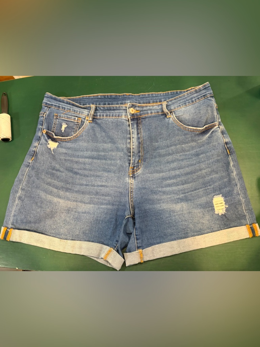 Classic High-Rise Dostressed Denim Shorts in Light Blue